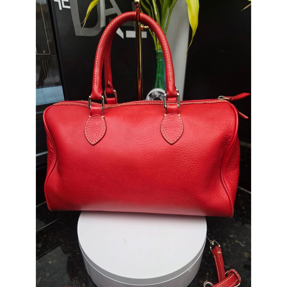 Dooney & Bourke Boston Barrel Bag Vibrant Red Leather Satchel - Picture 2 of 16